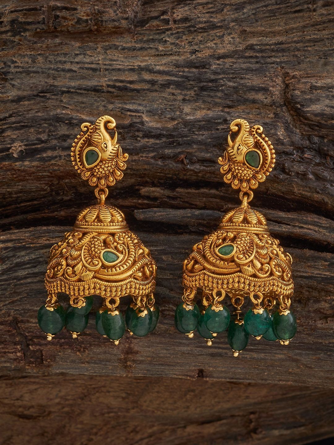 

Kushal's Fashion Jewellery Gold-Plated Ethnic Antique Dome Shaped Jhumkas Earrings