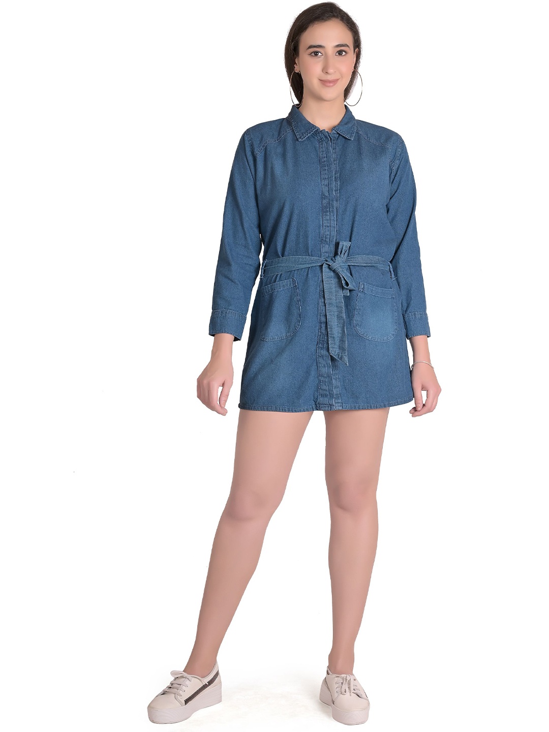 

CEFALU Denim Fit & Flare Mini Dress, Blue