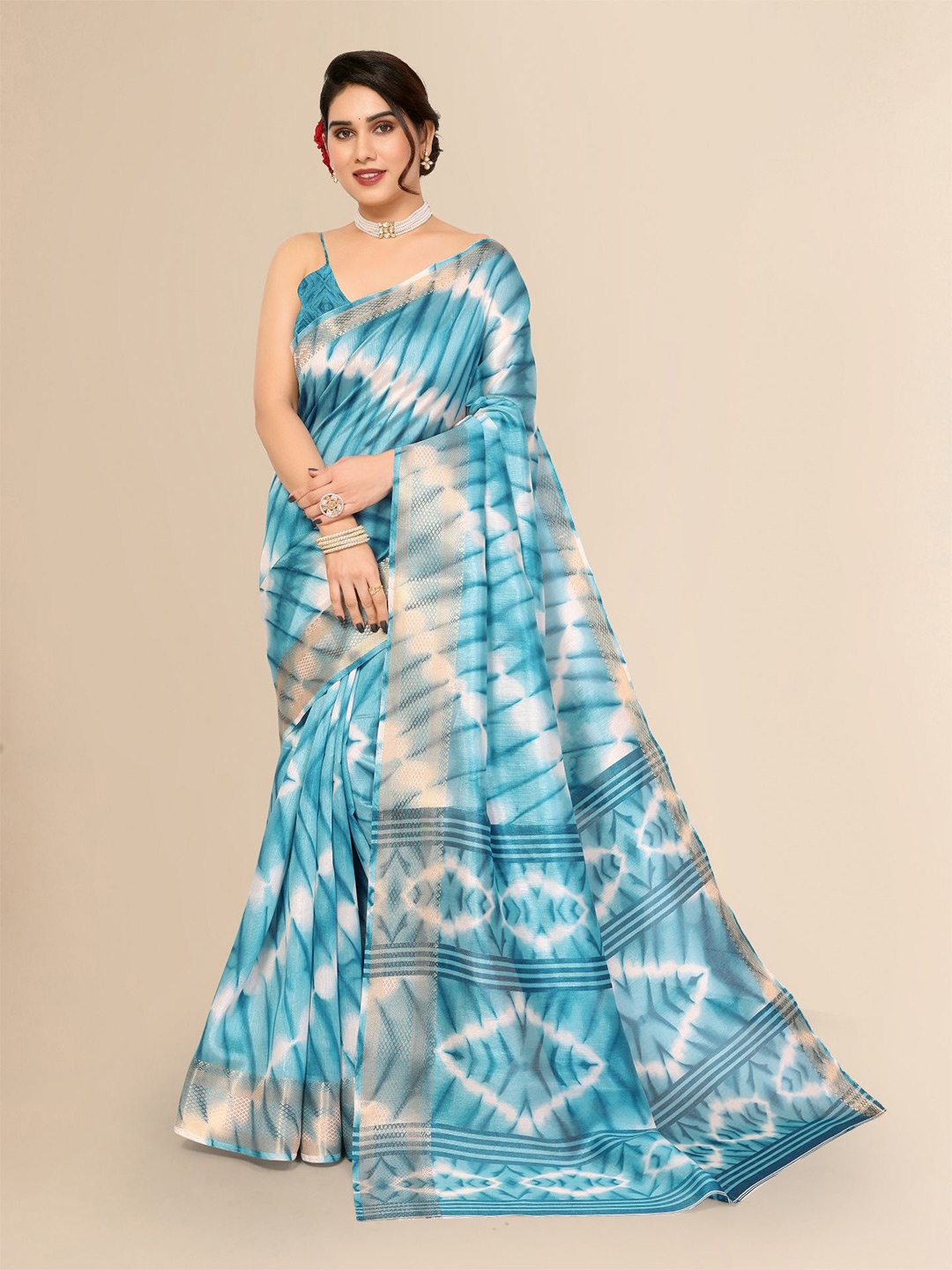 

Moda Rapido Tie and Dye Zari Saree, Blue