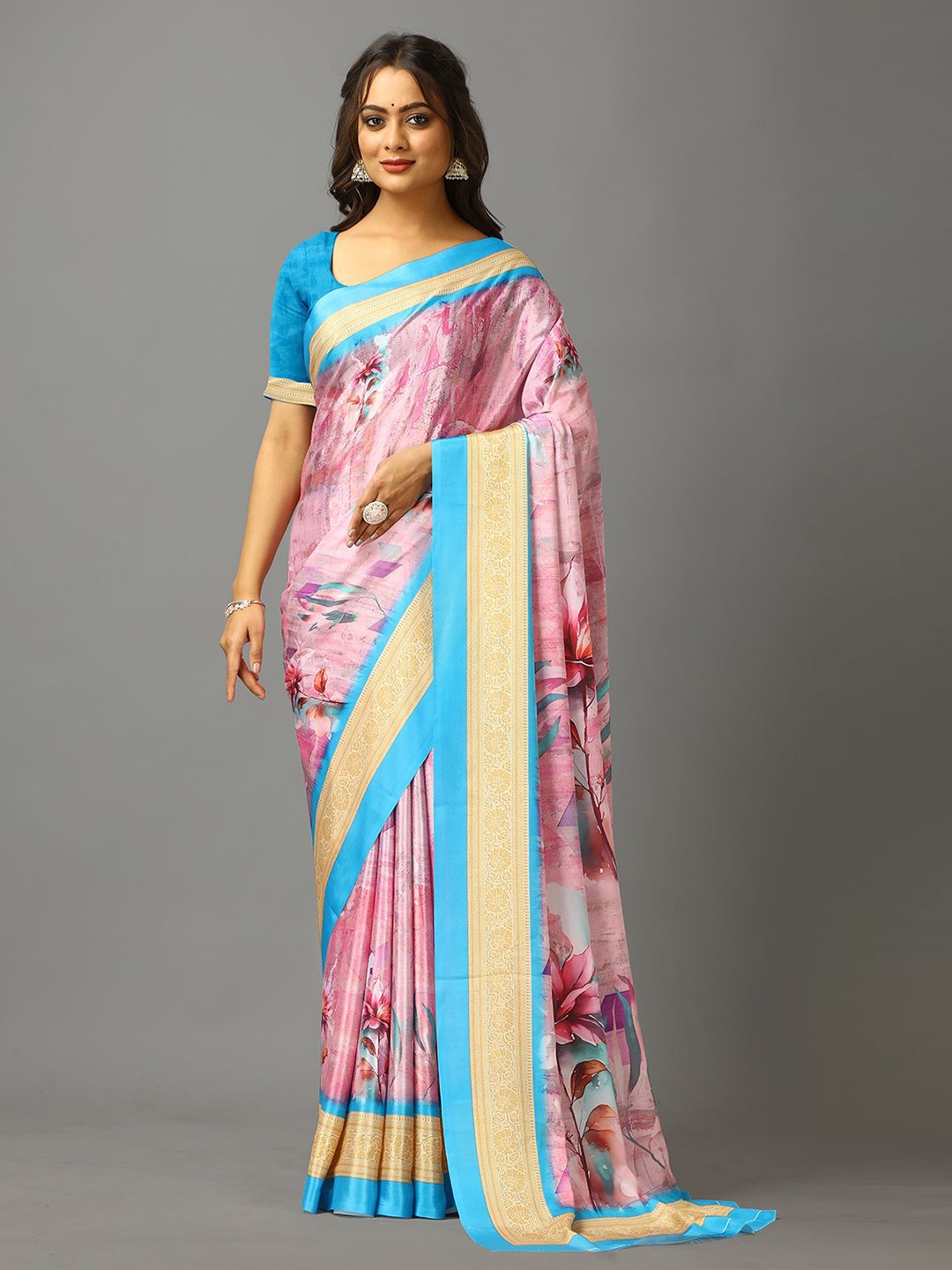 

A.V.M. SILK MILLS Floral Pure Crepe Saree, Pink