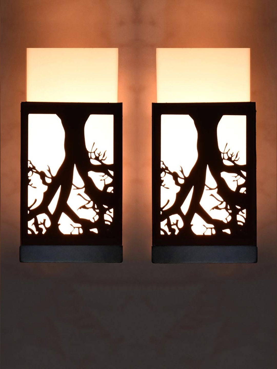 

Gojeeva Black 2 Pieces Textured Contemporary Rectangle Shaped Wooden Wall Lamp