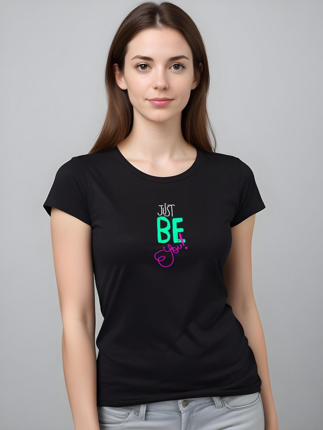 

DressBerry Women Printed Applique T-shirt, Black