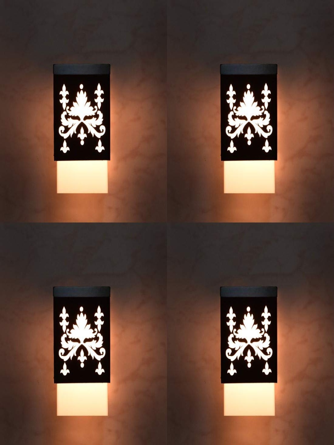 

Gojeeva Zup Black and White 4 Pieces Wooden Textured Contemporary Square Shaped Wall Lamps