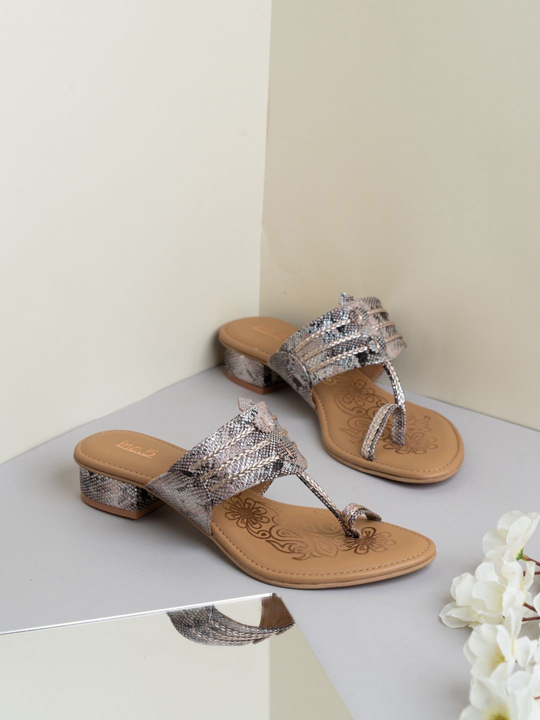 

Inc 5 Printed Ethnic Block Sandals, Rose gold
