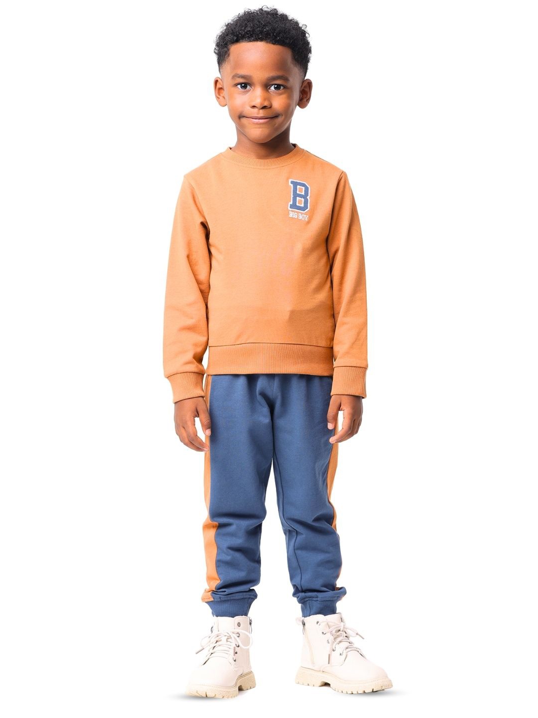 

Nuego Kids Boys Graphic Print Pure Cotton Sweatshirt with Joggers Clothing Set, Orange