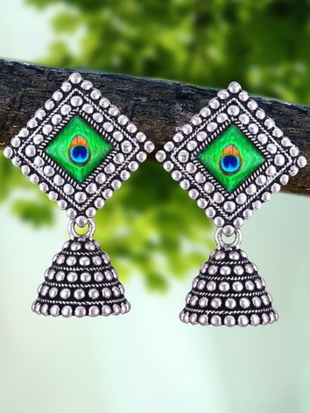 

DIVASTRI Set Of 4 Silver-Plated Dome Shaped Jhumkas Oxidized Earrings