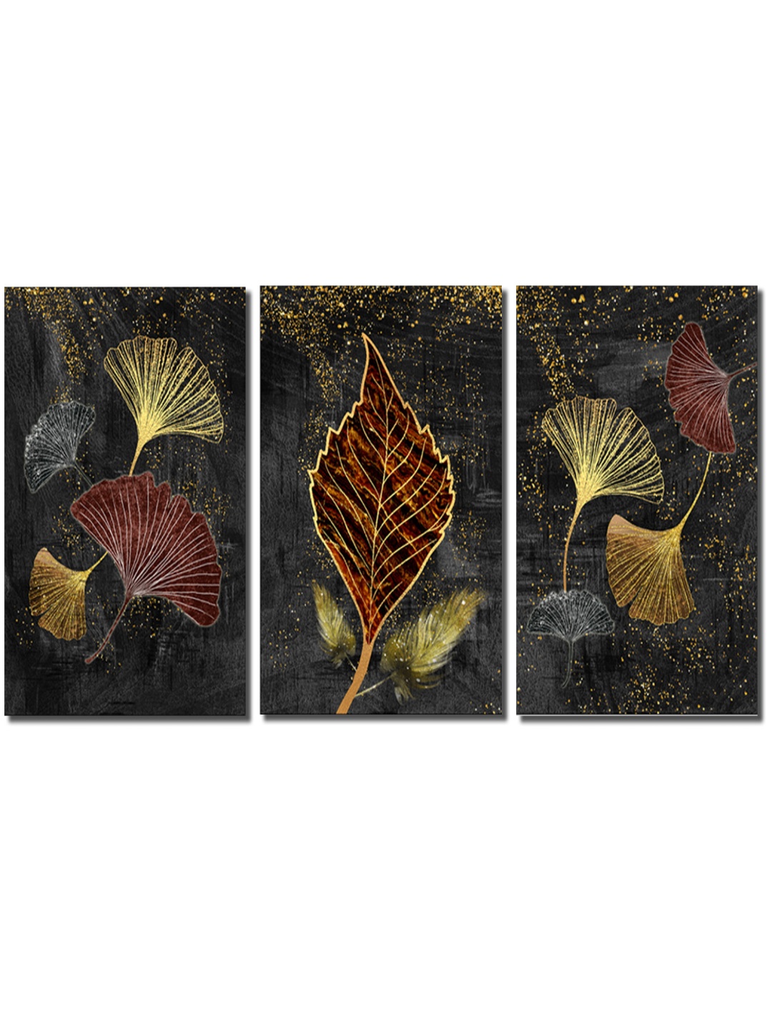 

CVANU Black 3 Pcs Floral Leaf Printed Wall Art