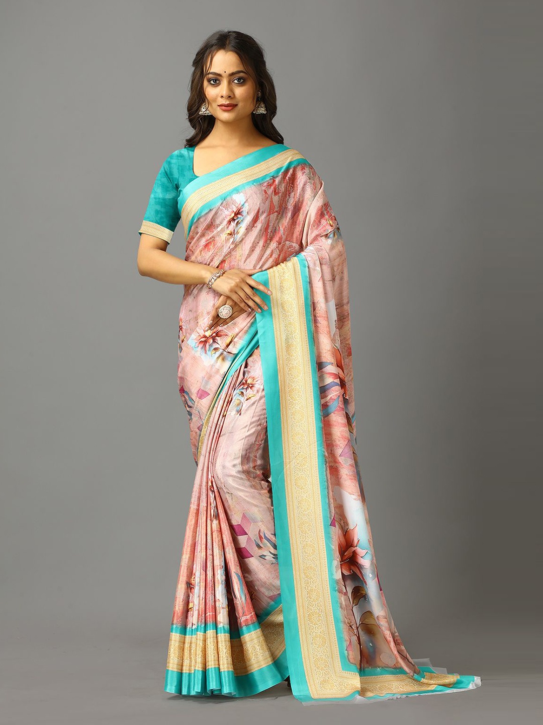 

A.V.M. SILK MILLS Floral Pure Crepe Saree, Pink