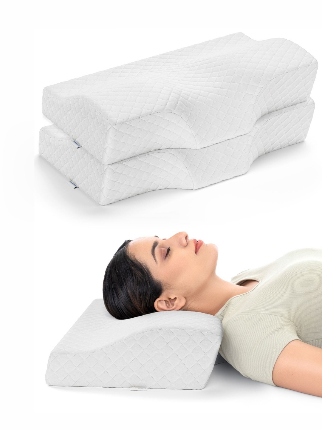 

HOSPIKART White 2 Pieces Memory Foam Filled Polyester Breathable Sleep Pillows
