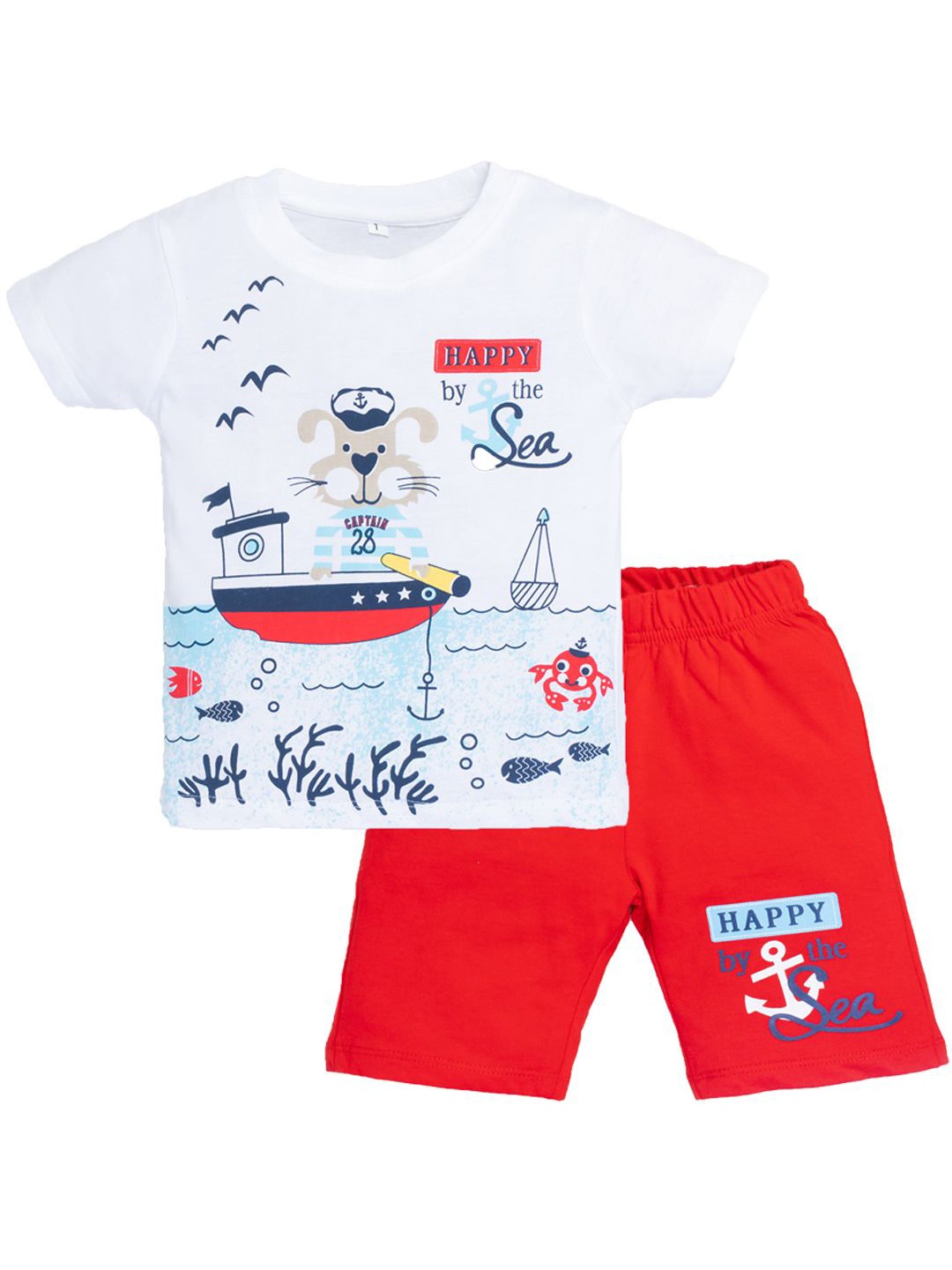 

YK Boys Pack Of 2 Printed Pure Cotton T-shirt With Shorts, White