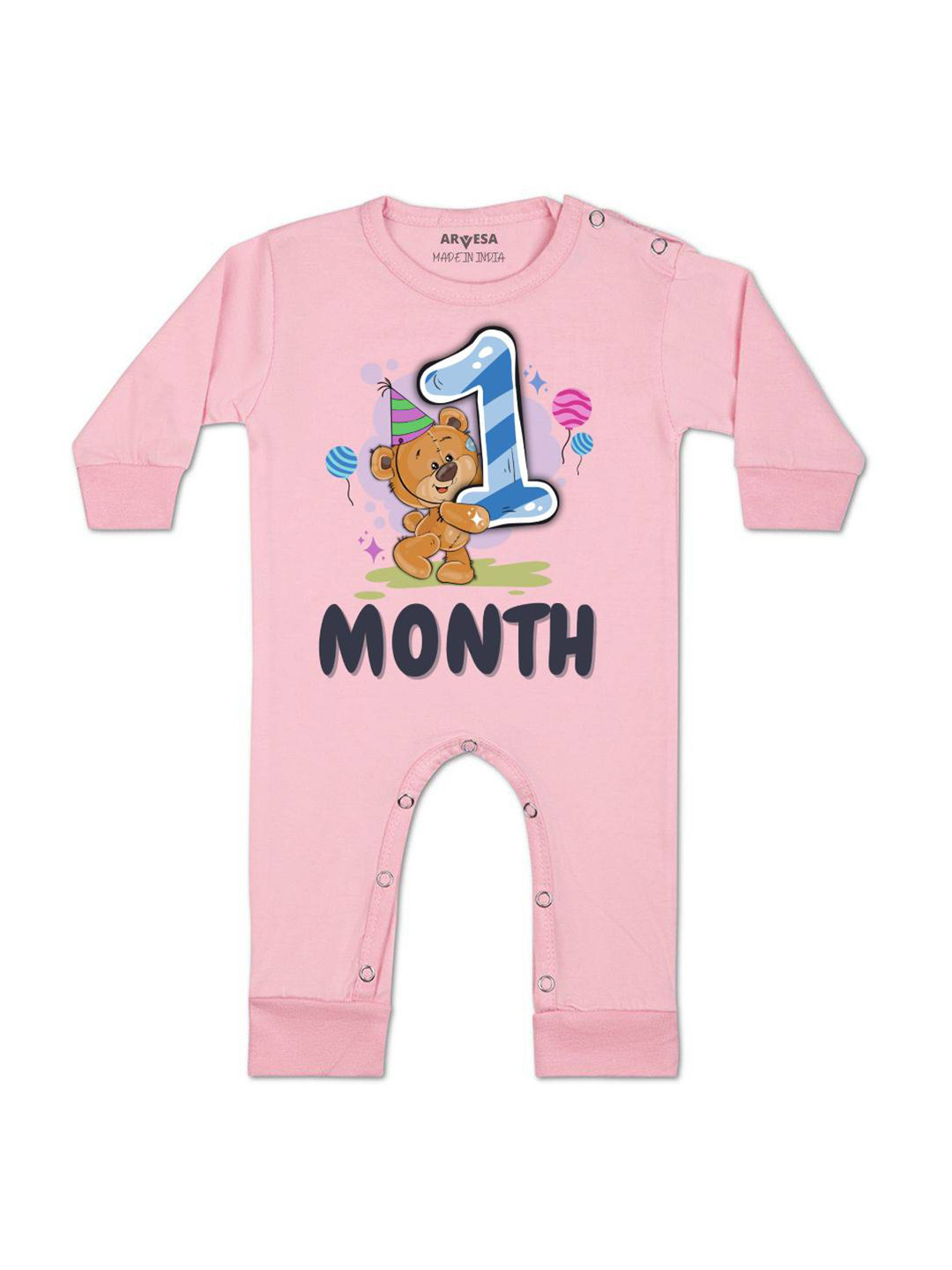

Arvesa One Month Baby Boy Printed Baby Romper, Pink