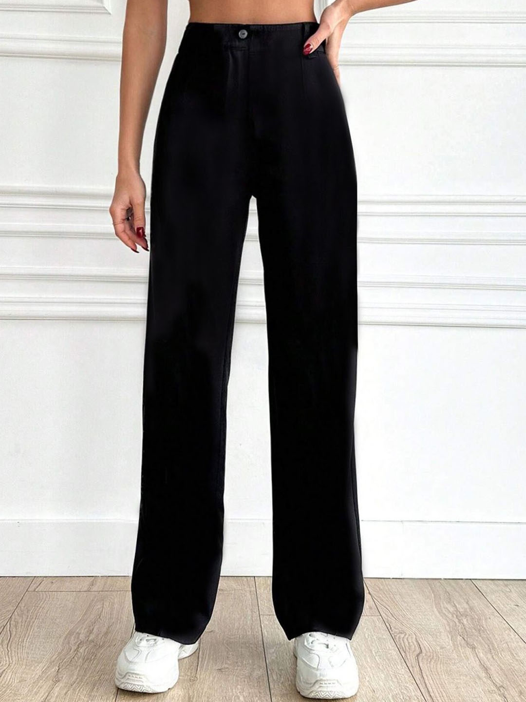 

BAESD Women Relaxed Straight Leg High-Rise Trousers, Black