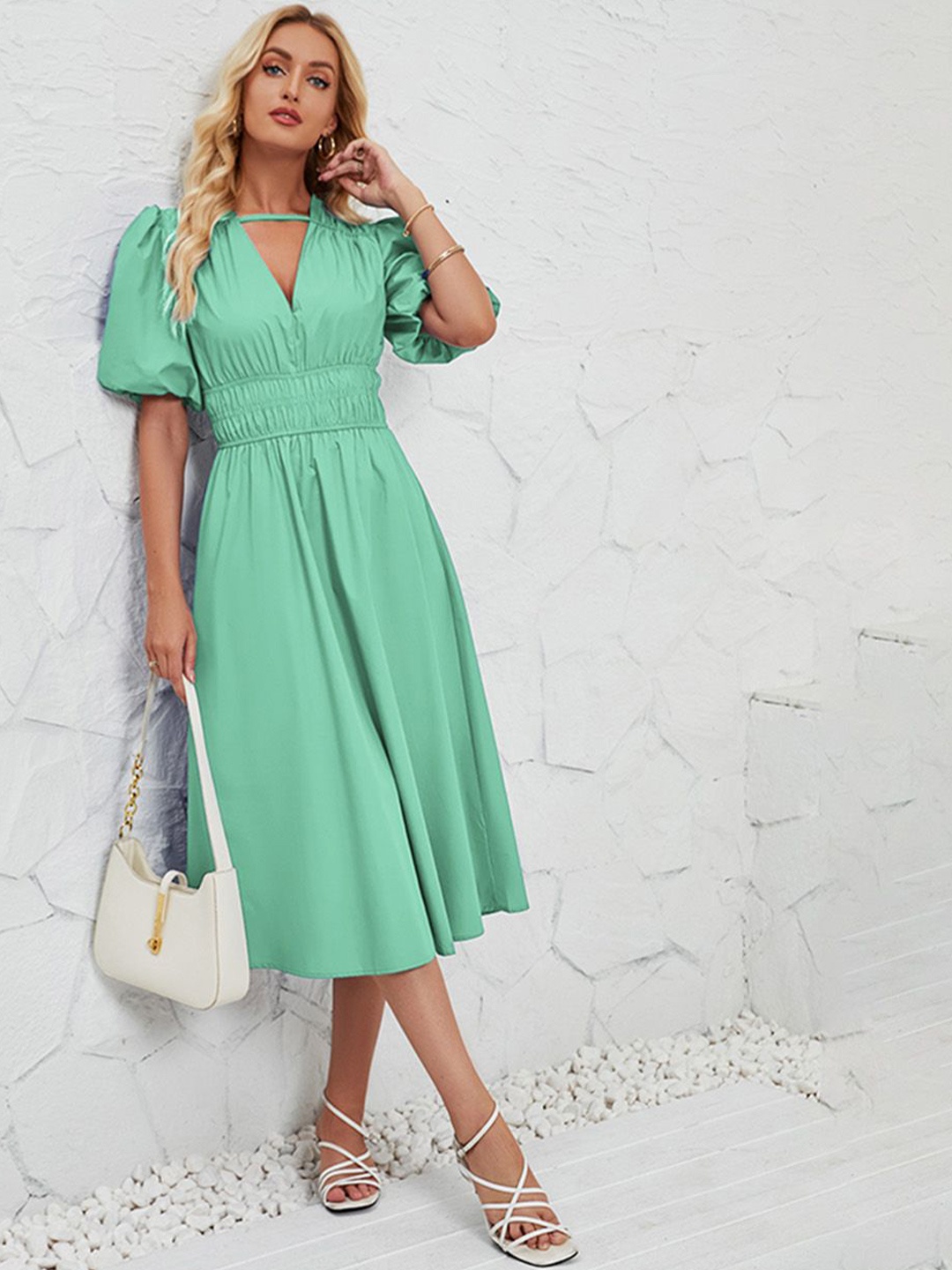 

JC Mode Fit & Flare Midi Dress, Green