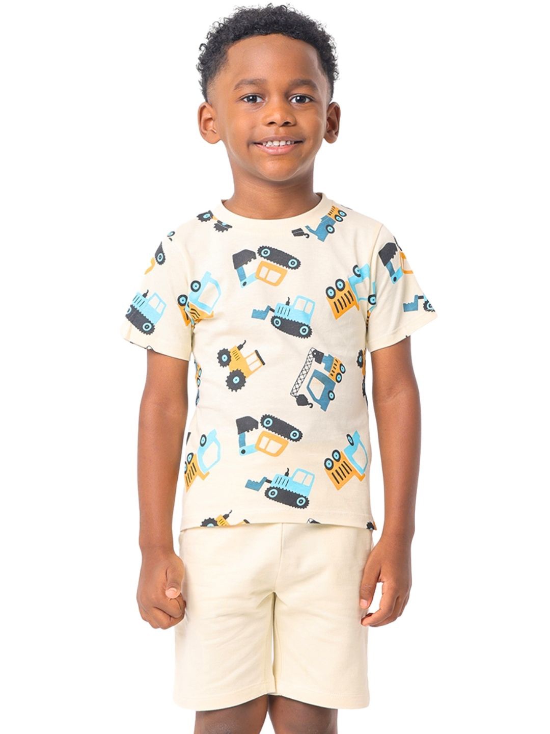 

Nuego Kids Boys Graphic Print Pure Cotton T-Shirt with Shorts Clothing Set, Beige