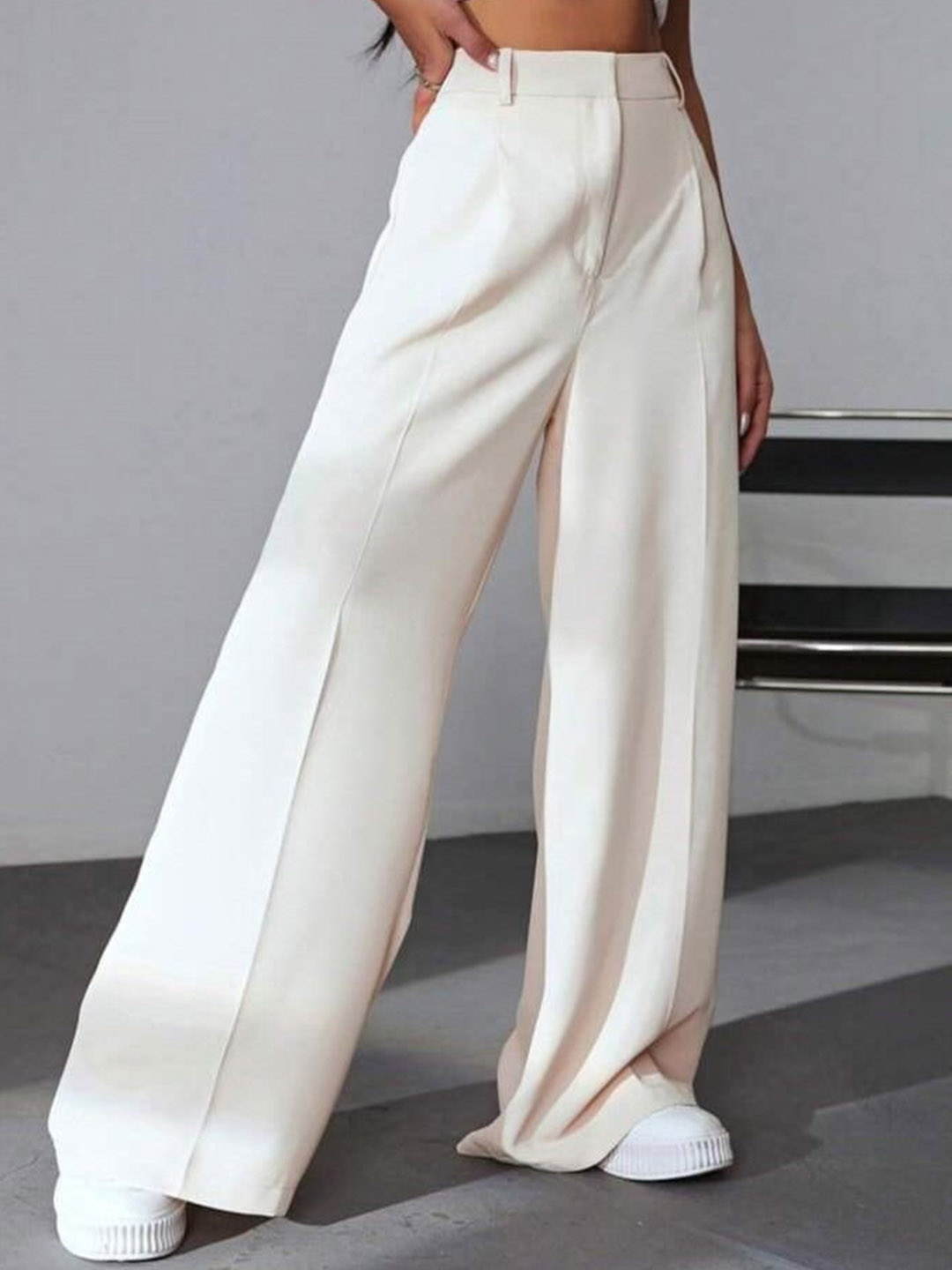 

Next One Women Smart High-Rise Easy Wash Pleated Trousers, Off white