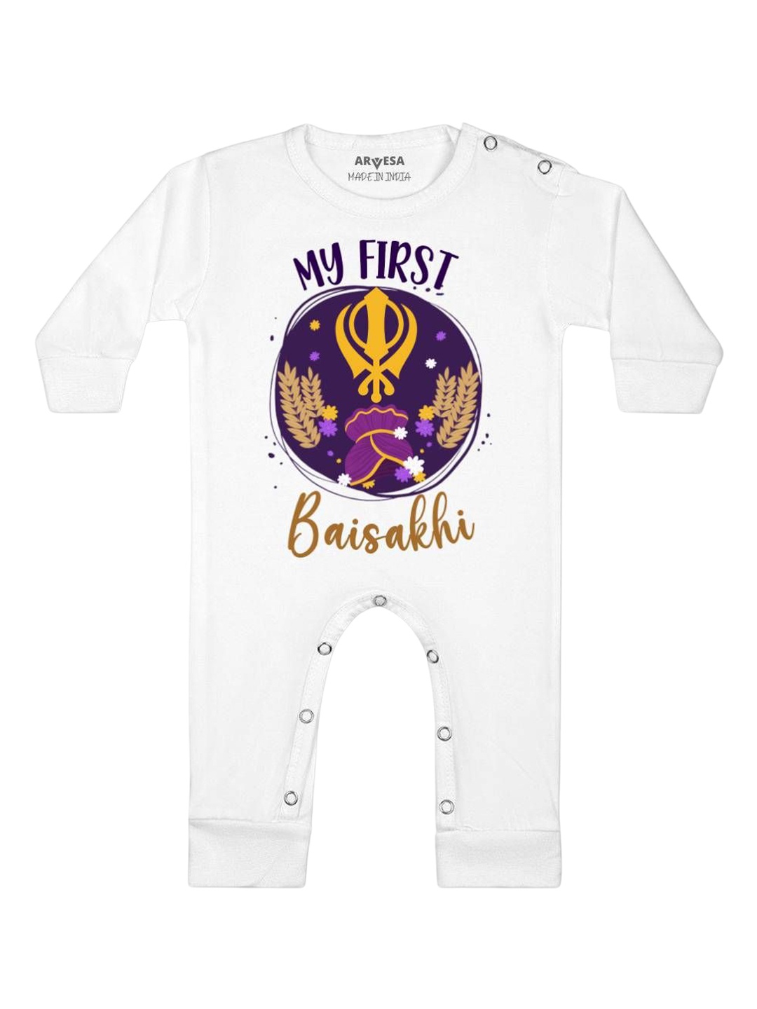 

Arvesa First Baisakhi Printed Baby Romper, White