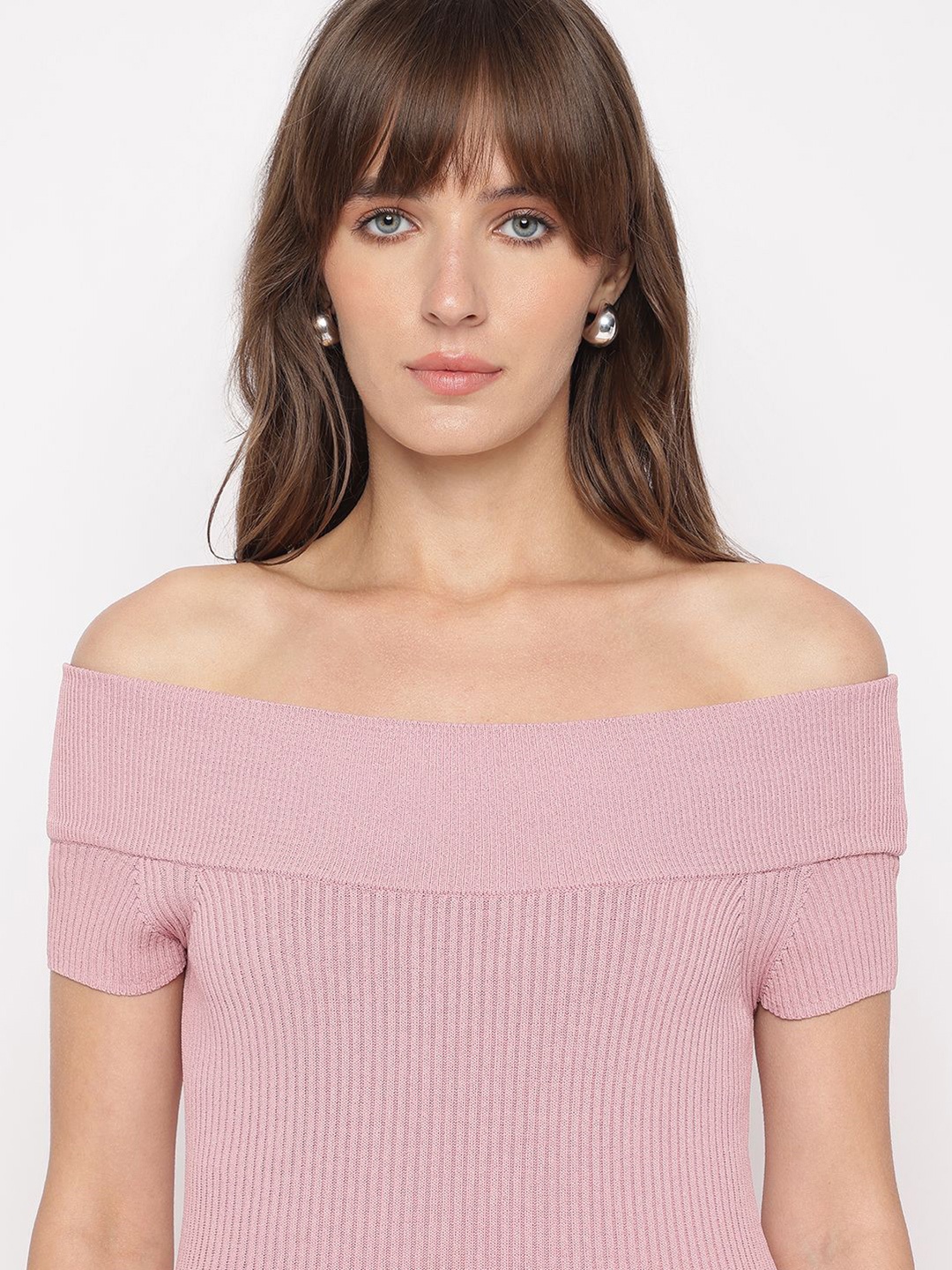 

GUESS Off-Shoulder Bodycon Midi Dress, Pink