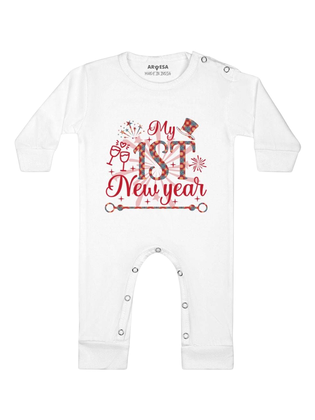 

Arvesa First New Year Printed Baby Romper, White