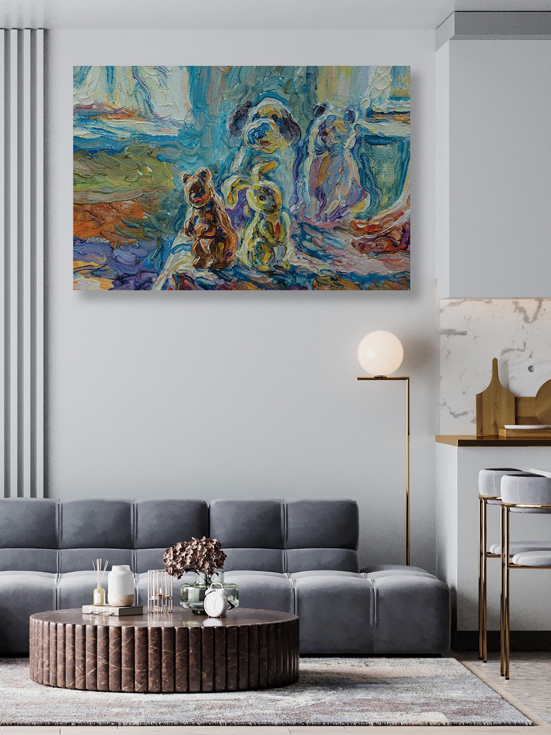

CVANU Blue & White Abstract Rectangle Canvas Wall Art Painting