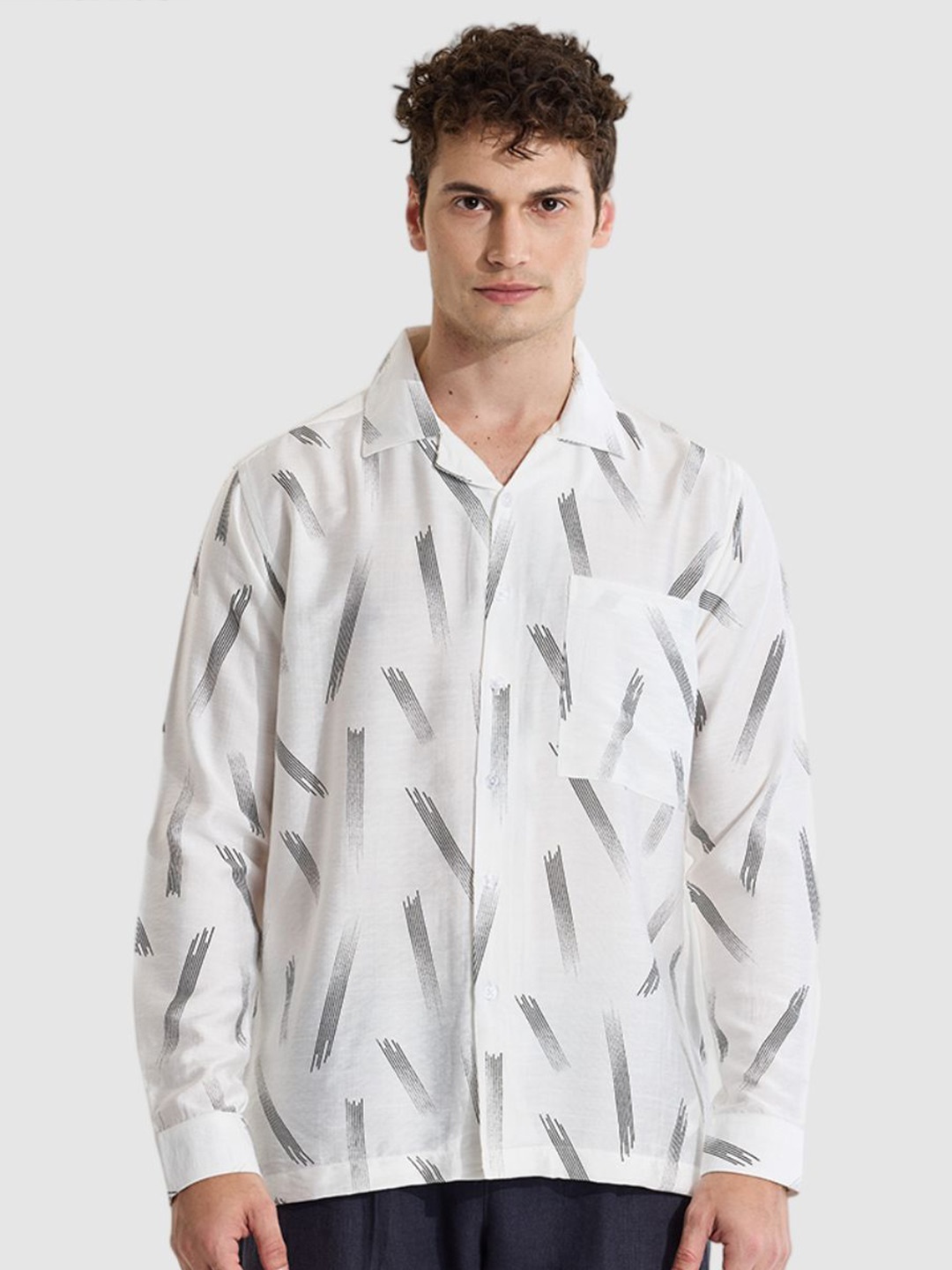 

Snitch Men Classic Opaque Printed Casual Shirt, White