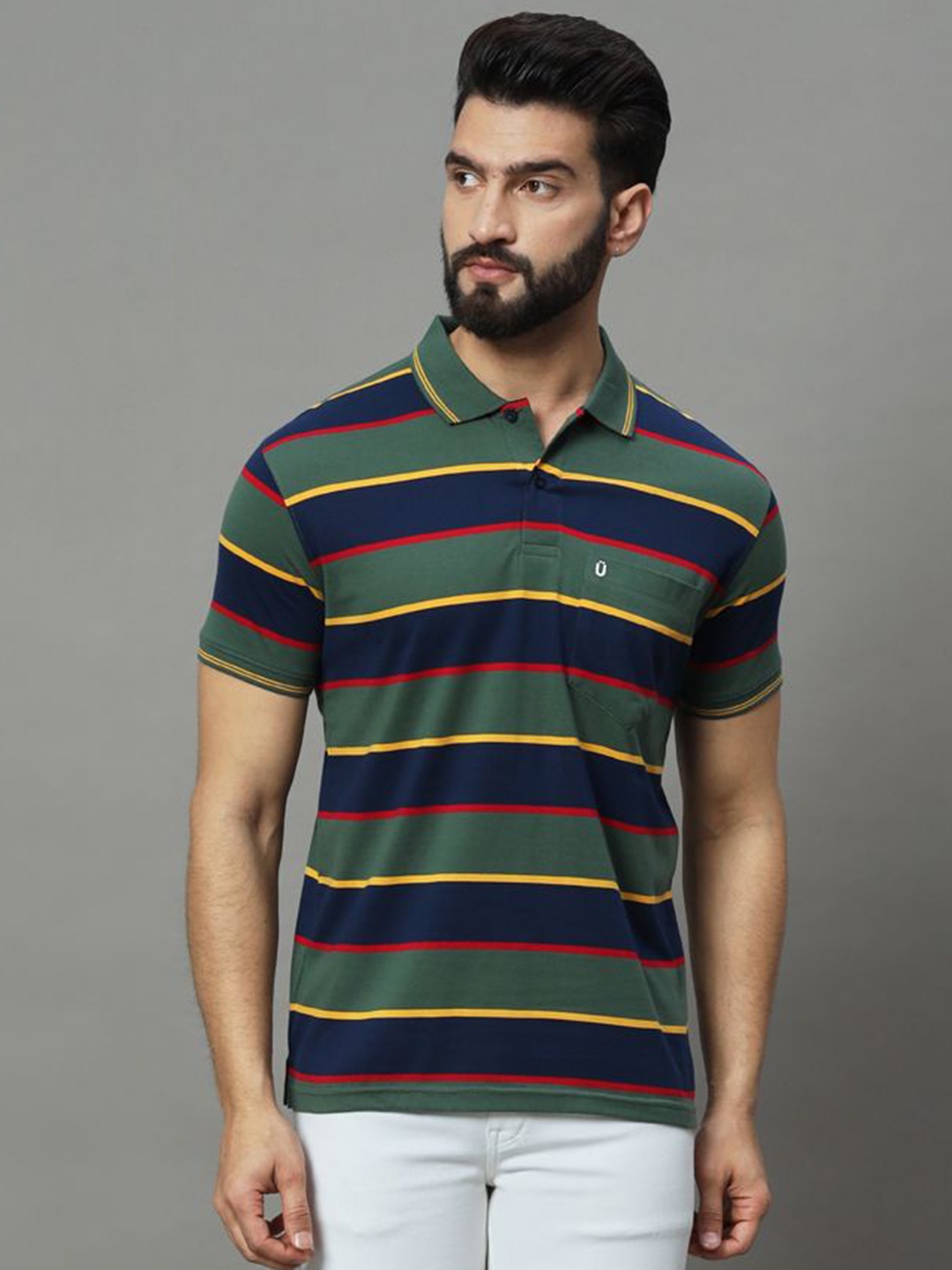 

UNIBERRY Men Striped Polo Collar T-shirt, Navy blue