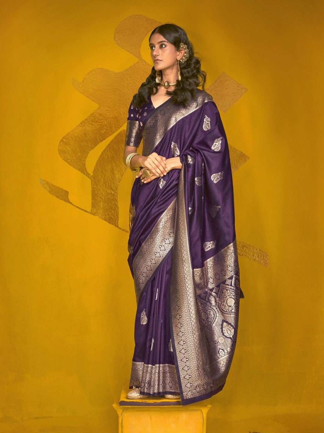 

Anouk Woven Design Zari Silk Blend Banarasi Saree, Purple