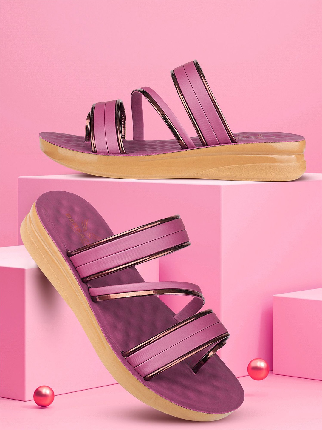 

BERSACHE Set Of 2 Ultra Soft Technology Open Toe Flats, Pink