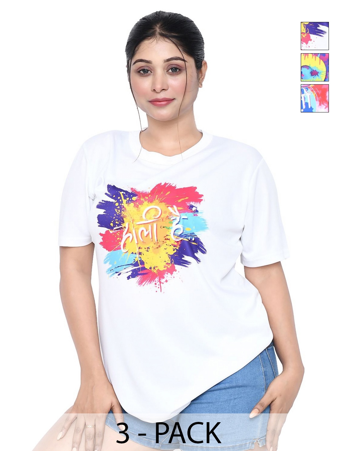 

RAPL Women 3 Printed Applique T-shirt, White
