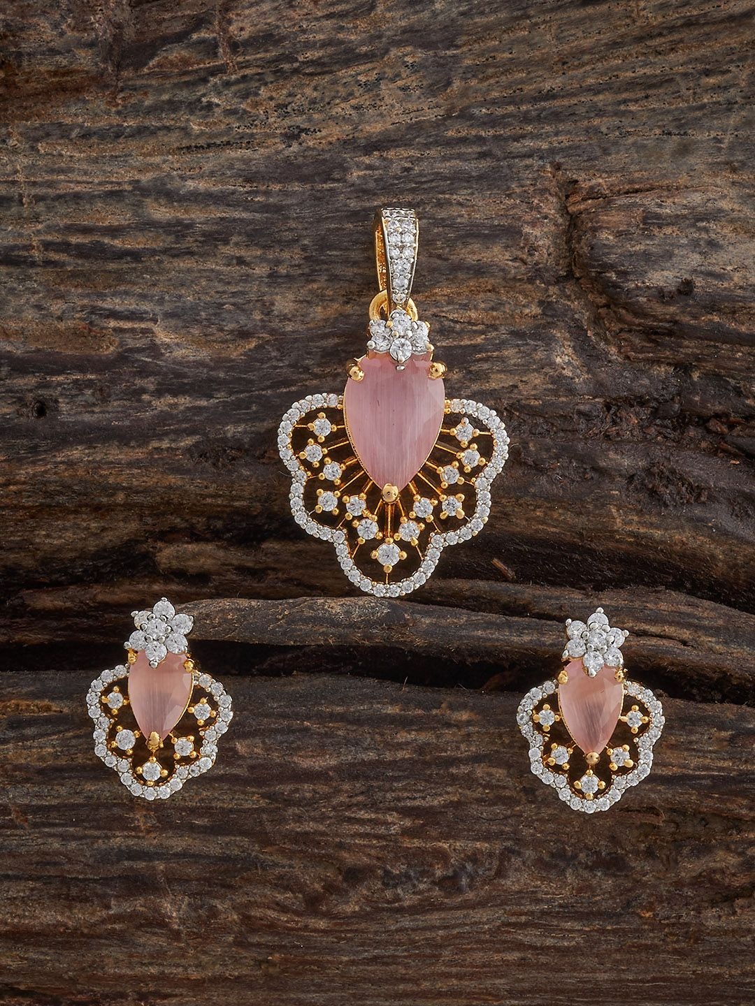 

Kushal's Fashion Jewellery Rhodium Gold-Plated CZ Party Pendant Set