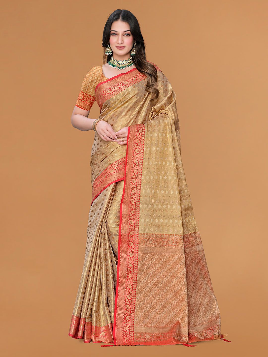 

Meena Bazaar Woven Design Zari Saree, Beige