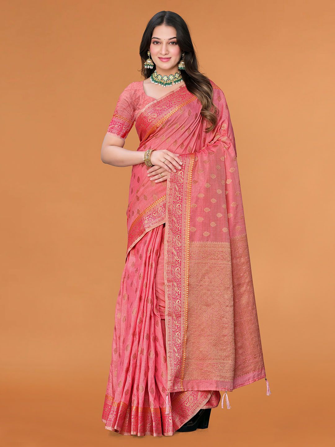 

Meena Bazaar Woven Design Zari Saree, Pink