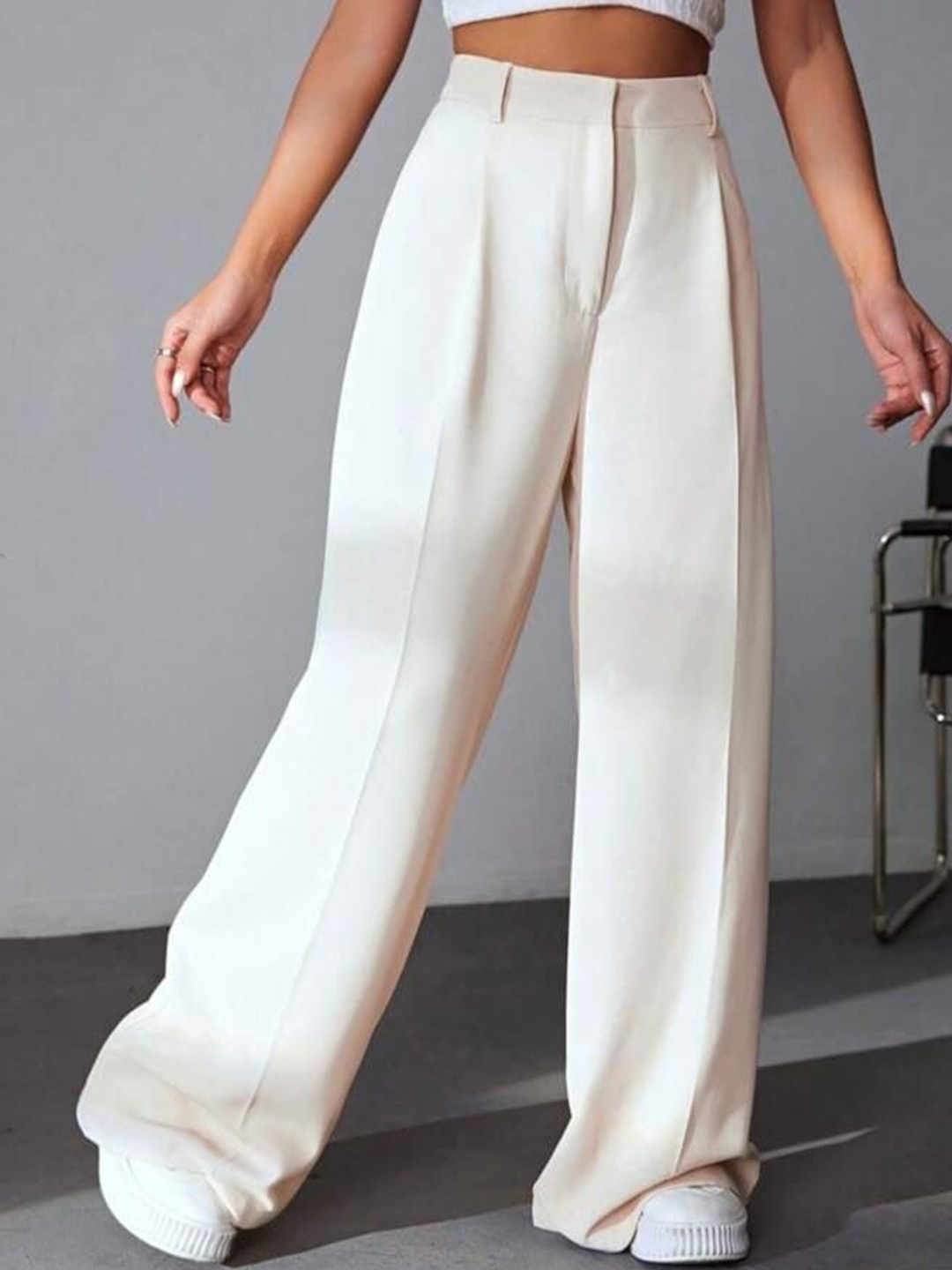 

Next One Women Smart High-Rise Easy Wash Pleated Trousers, Cream
