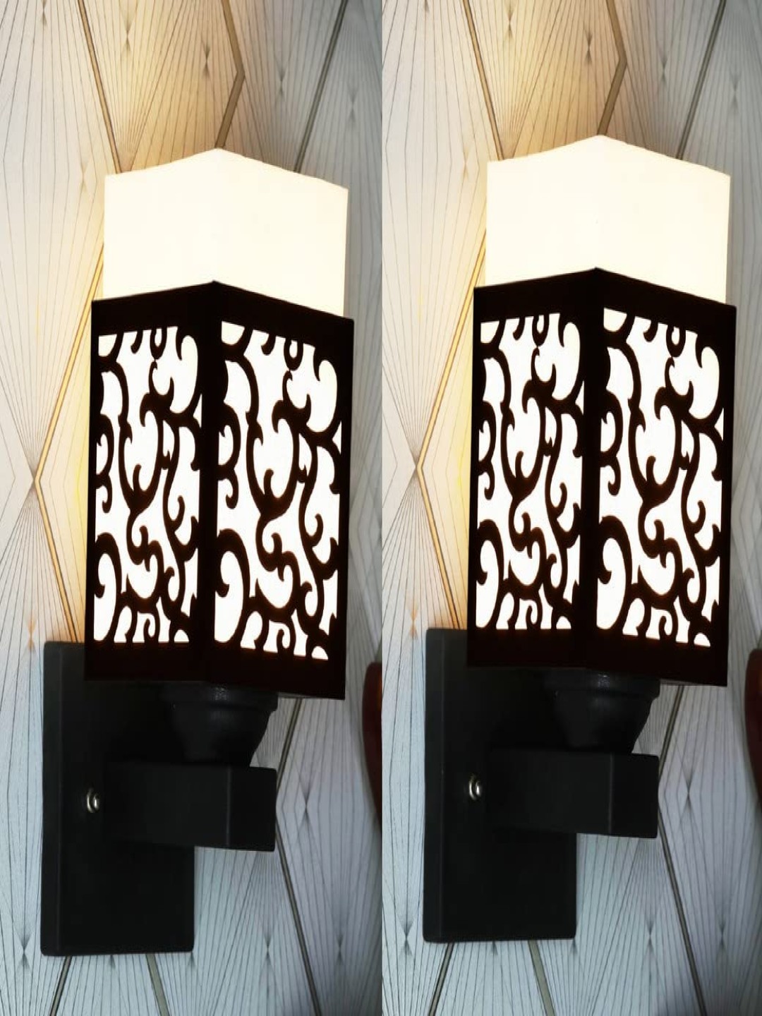 

Gojeeva Black & White 2 Pieces Textured Wooden Square Shaped Wall Lamps