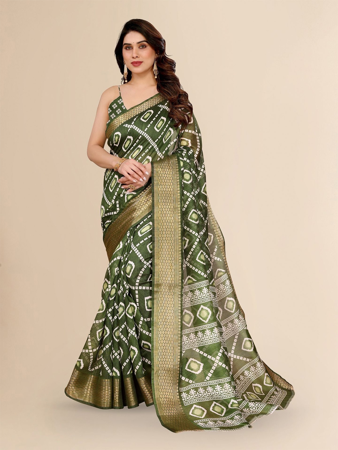 

Moda Rapido Zari Saree, Green