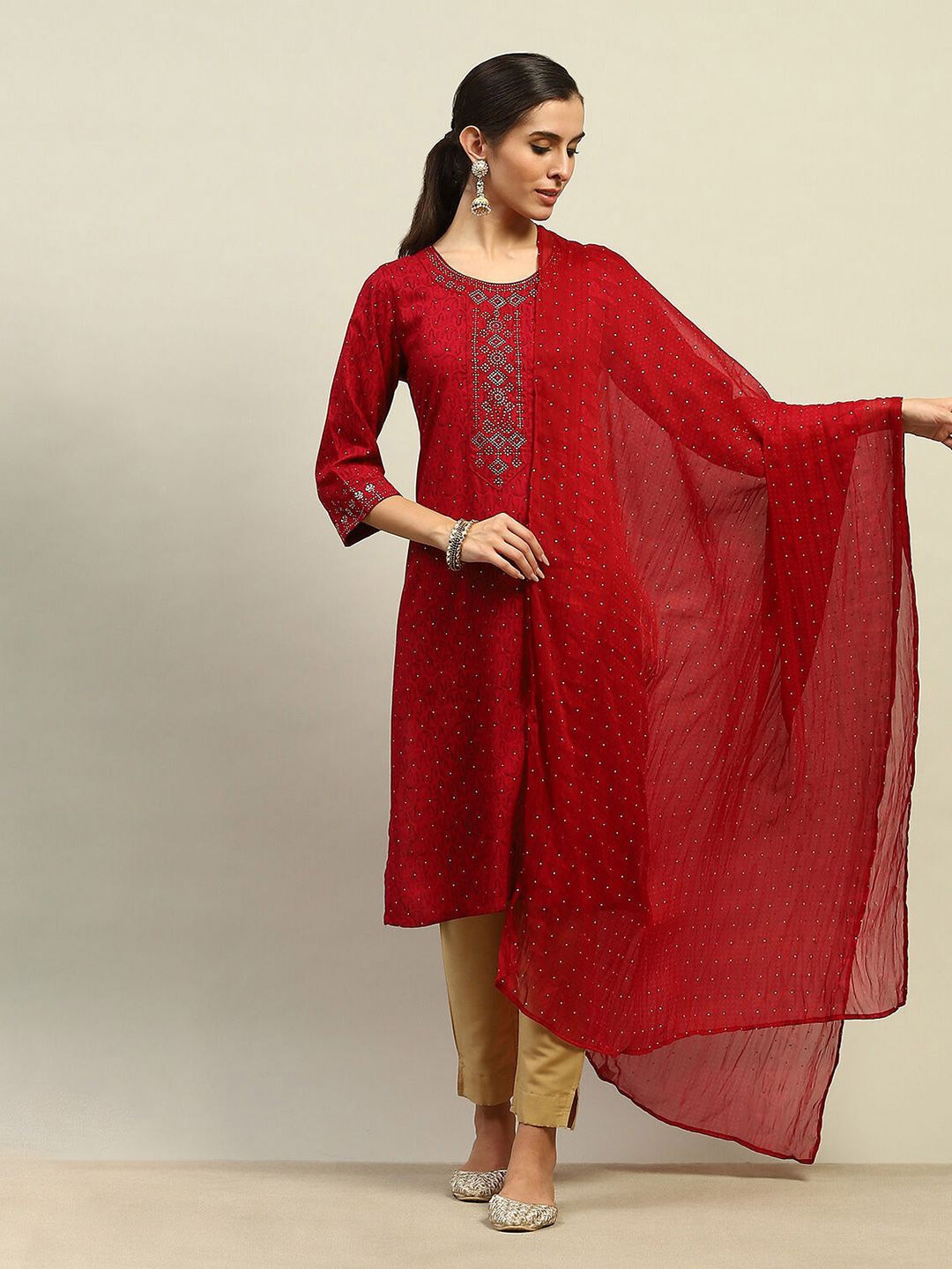 

Rangriti Geometric Printed Dupatta, Red