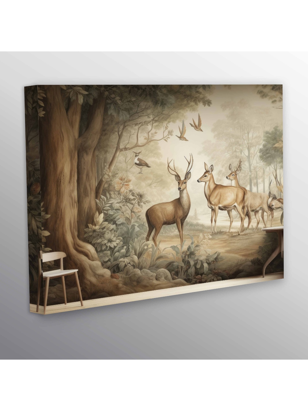 

CVANU Beige & Green Birds & Animals Canvas Paintings Wall Art