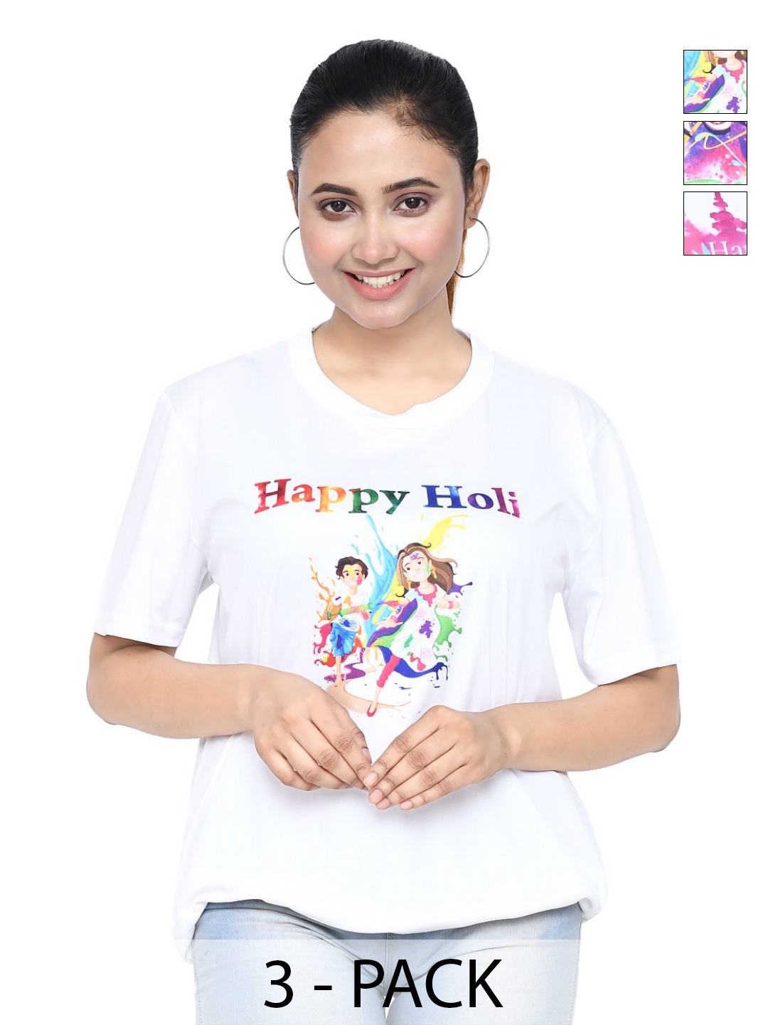 

RAPL Women 3 Printed Applique T-shirt, White