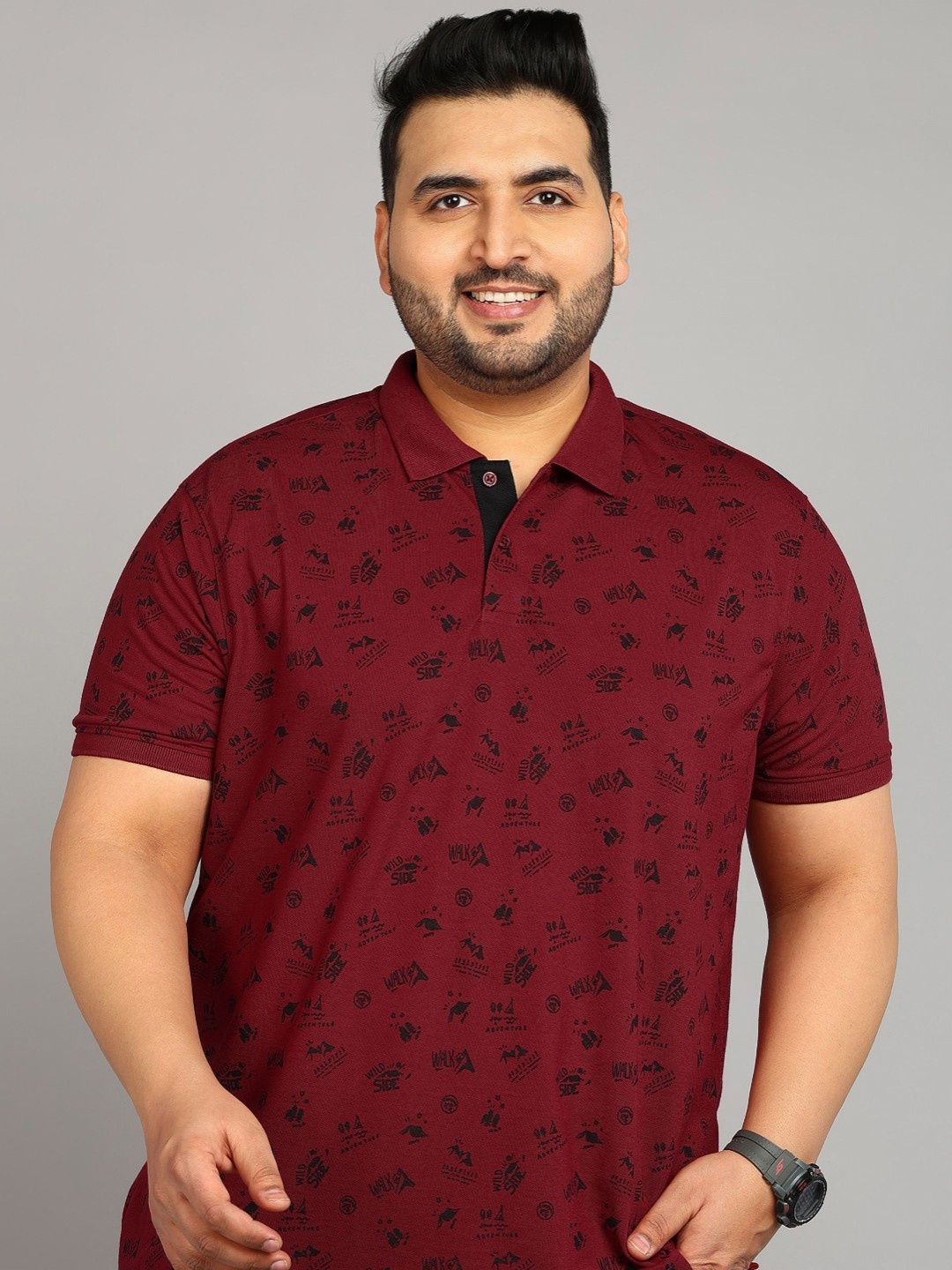

XFOX Men Printed Polo Collar T-shirt, Maroon