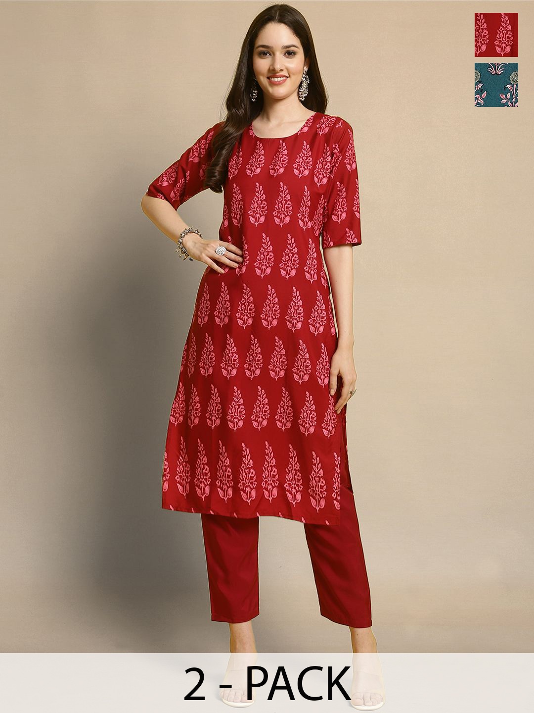 

Moda Rapido Women Ethnic Motifs Printed Regular Kurta with Trousers, Blue