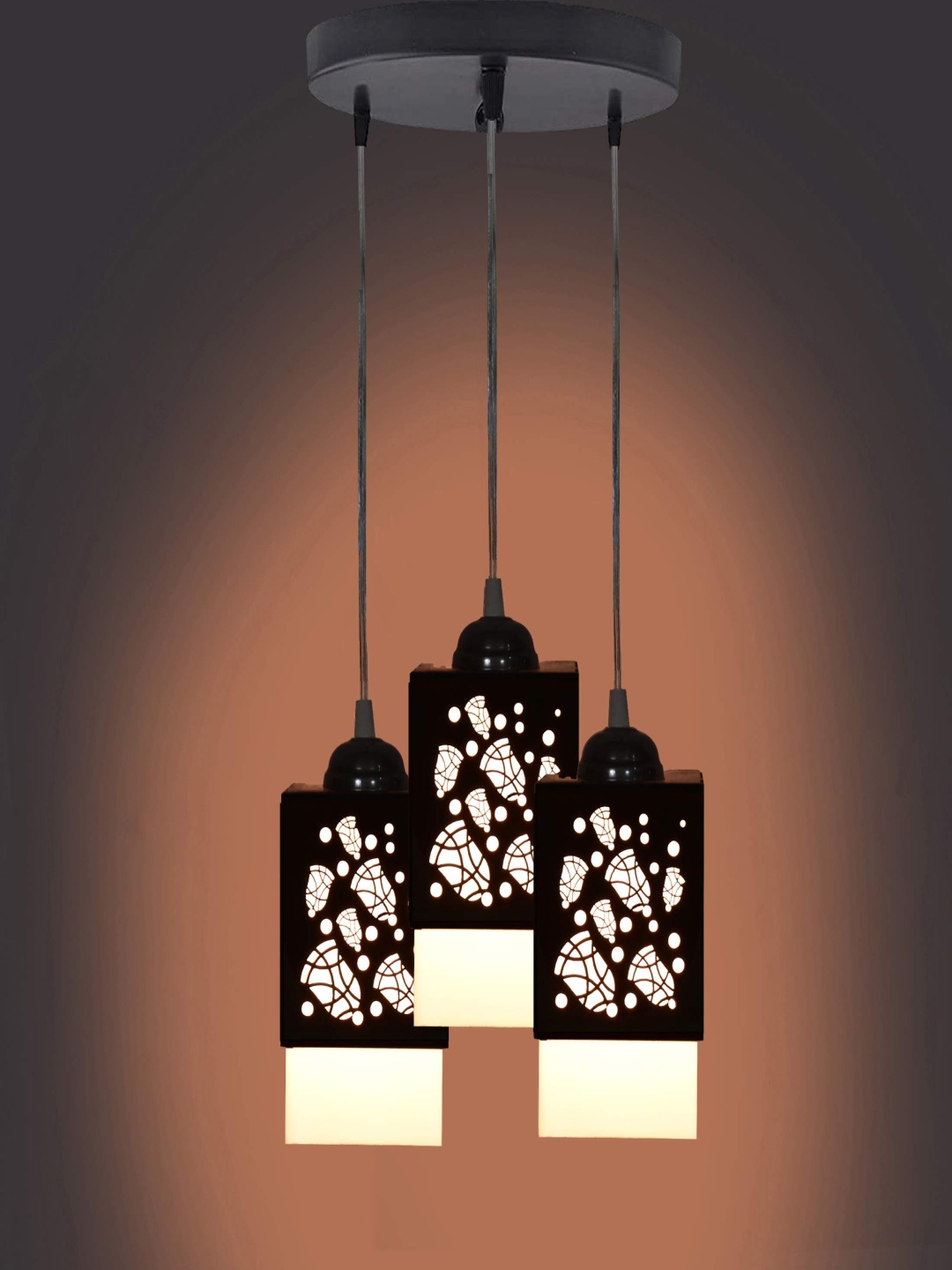 

Gojeeva Black & White 3 Pieces Textured Square Shaped Wooden Ceiling Wall Lamps