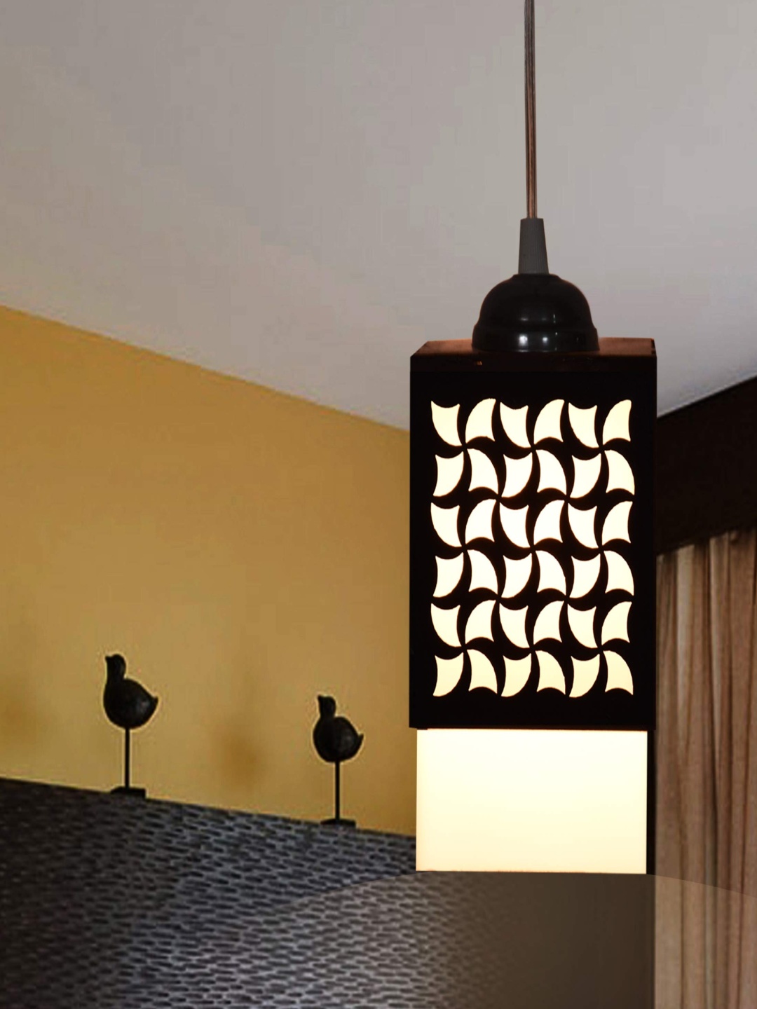 

Gojeeva Black & White Textured Square Shaped Contemporary Wooden Hanging Wall Lamp