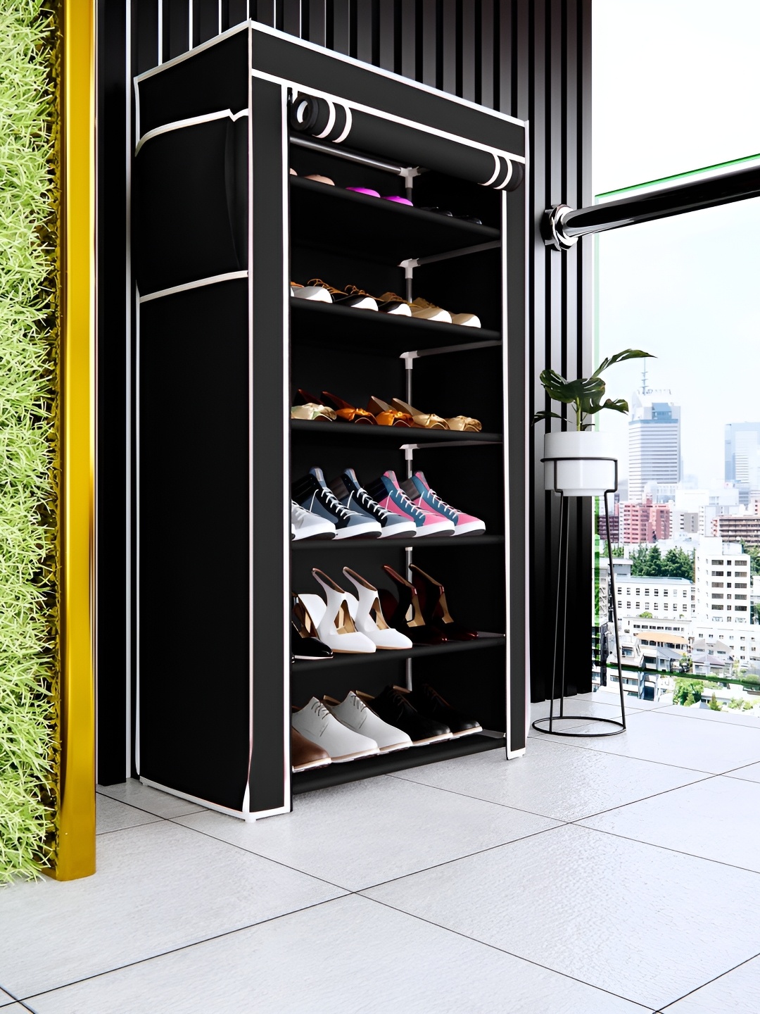 

Jureto Black & White 6 Layer Collapsible Shoe Rack