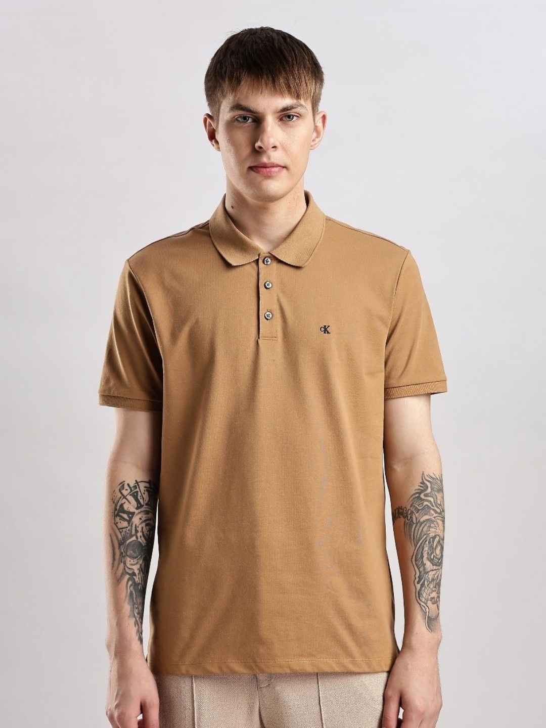 

Calvin Klein Jeans Men Polo Collar Pockets T-shirt, Brown