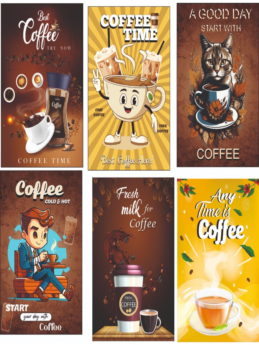 

CVANU Brown & White 6 Pieces Printed Paper Wall Poster