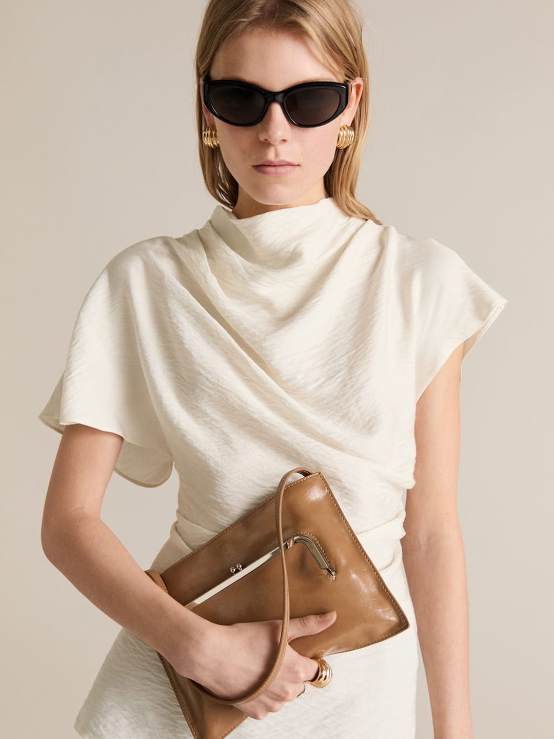 

MANGO Extended Sleeves Draped Top, Cream