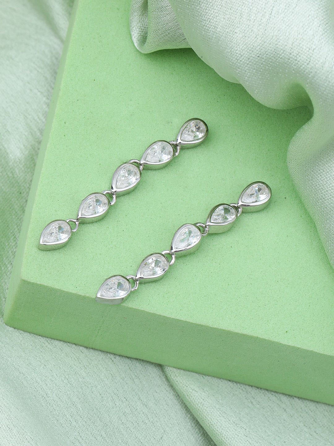 

MAIRA 925 Sterling Silver Rhodium-Plated Cubic Zirconia Leaf Shaped Drop Earrings