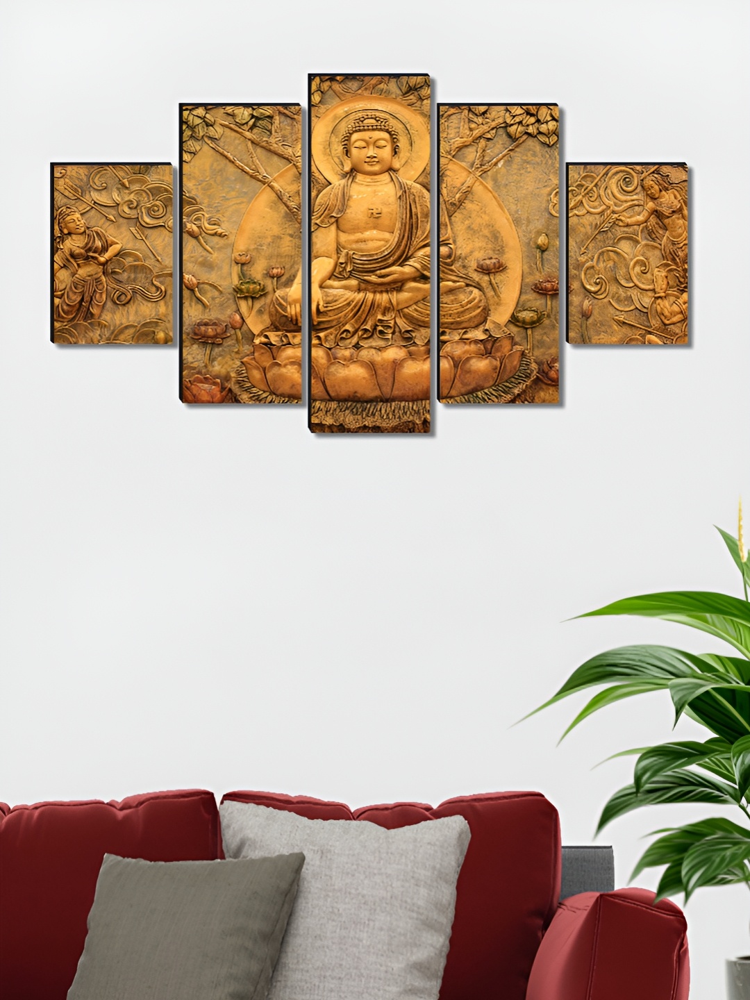 

Aura Gold-Toned & Black 5 Piece Canvas Religious Wall Paintings