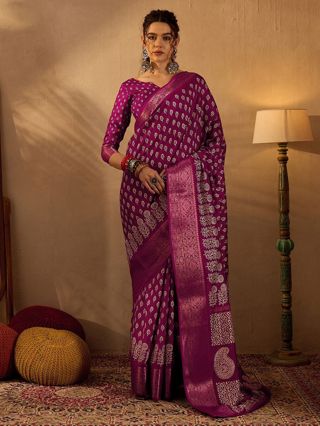 

Anouk Rustic Bagh Zari Silk Blend Sungudi Saree, Magenta