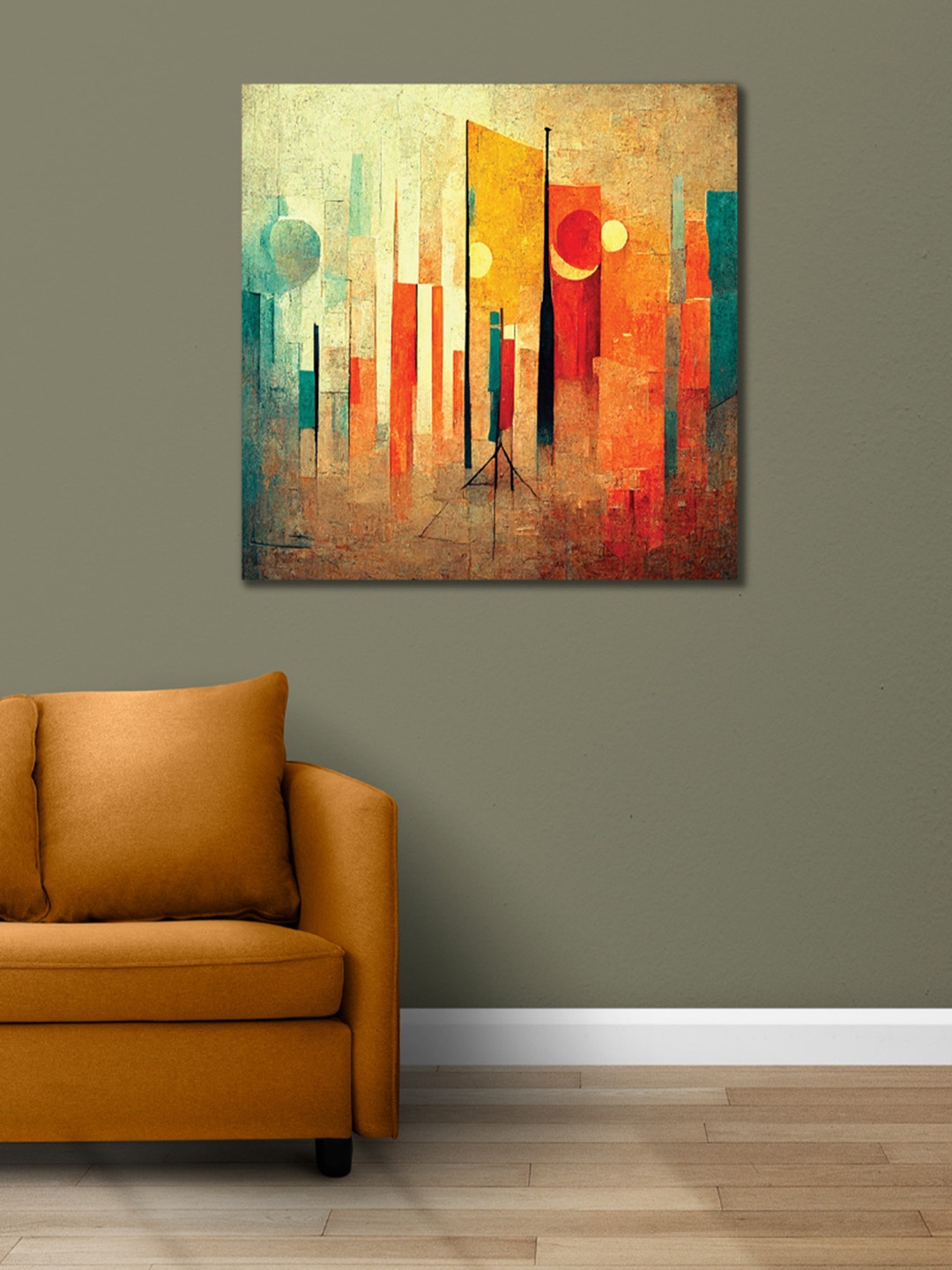 

CVANU Orange & Blue Abstract Canvas Painting Wall Art