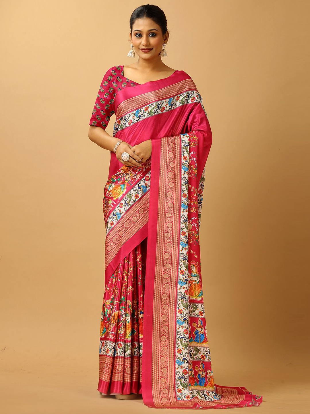 

A.V.M. SILK MILLS Ethnic Motifs Pure Crepe Saree, Rose